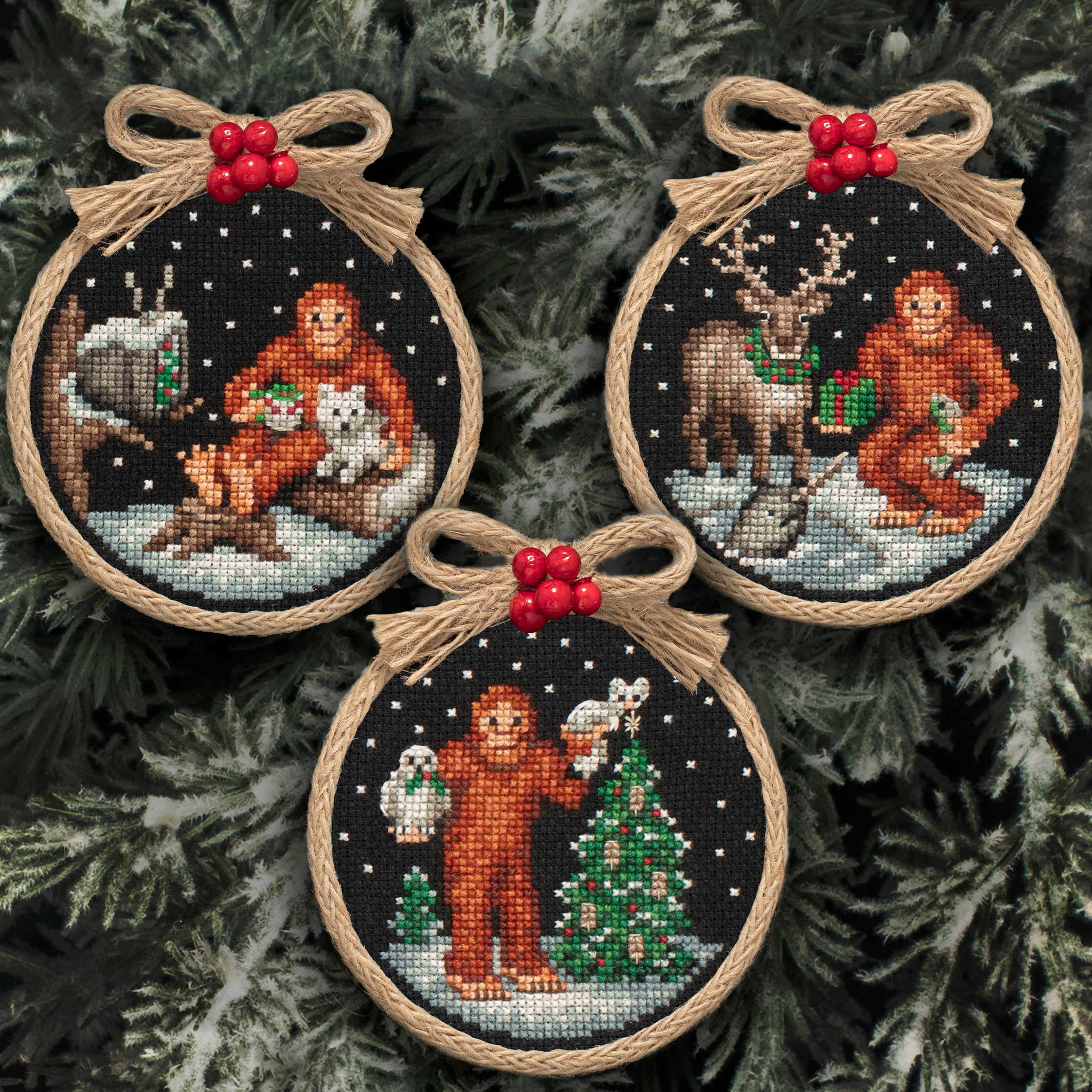 A Very Bigfoot Christmas Ornament Set – Lola Crow Cross Stitch