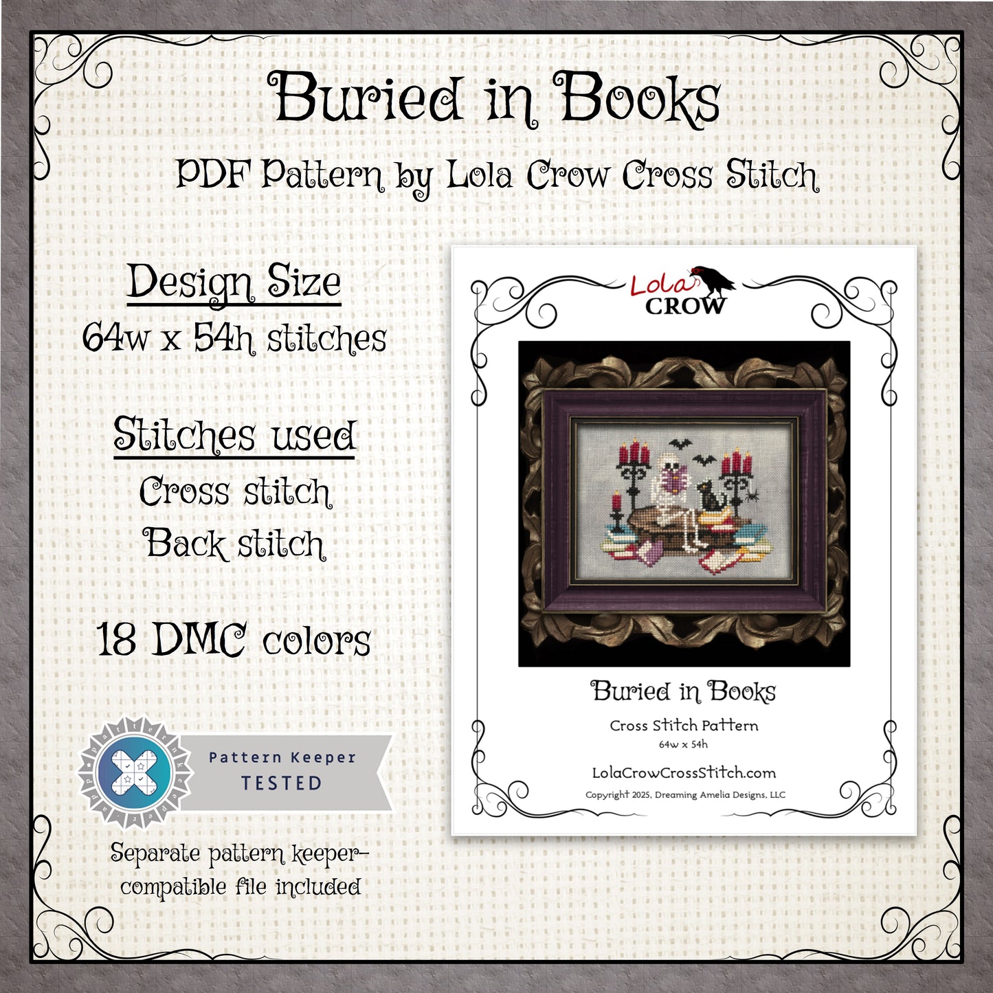 Buried in Books - Digital PDF Cross Stitch Pattern