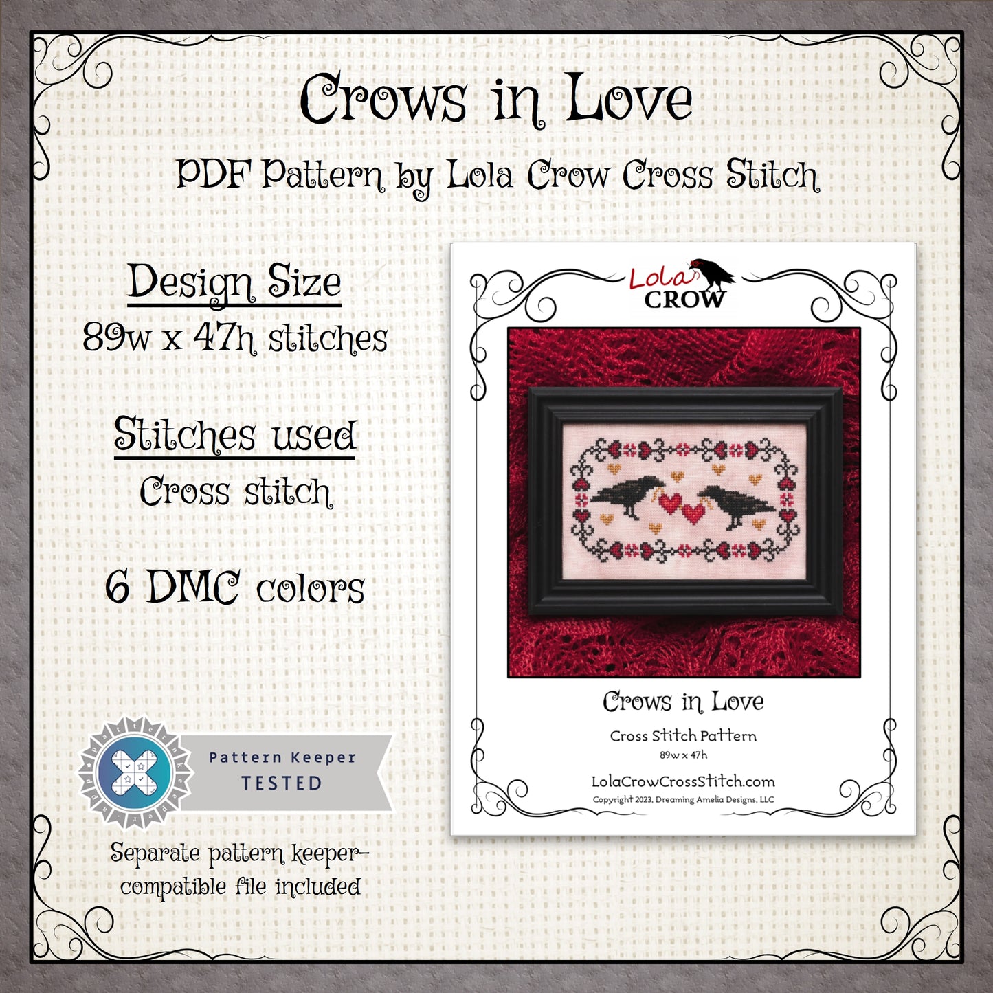 Crows in Love - Digital PDF Cross Stitch Pattern