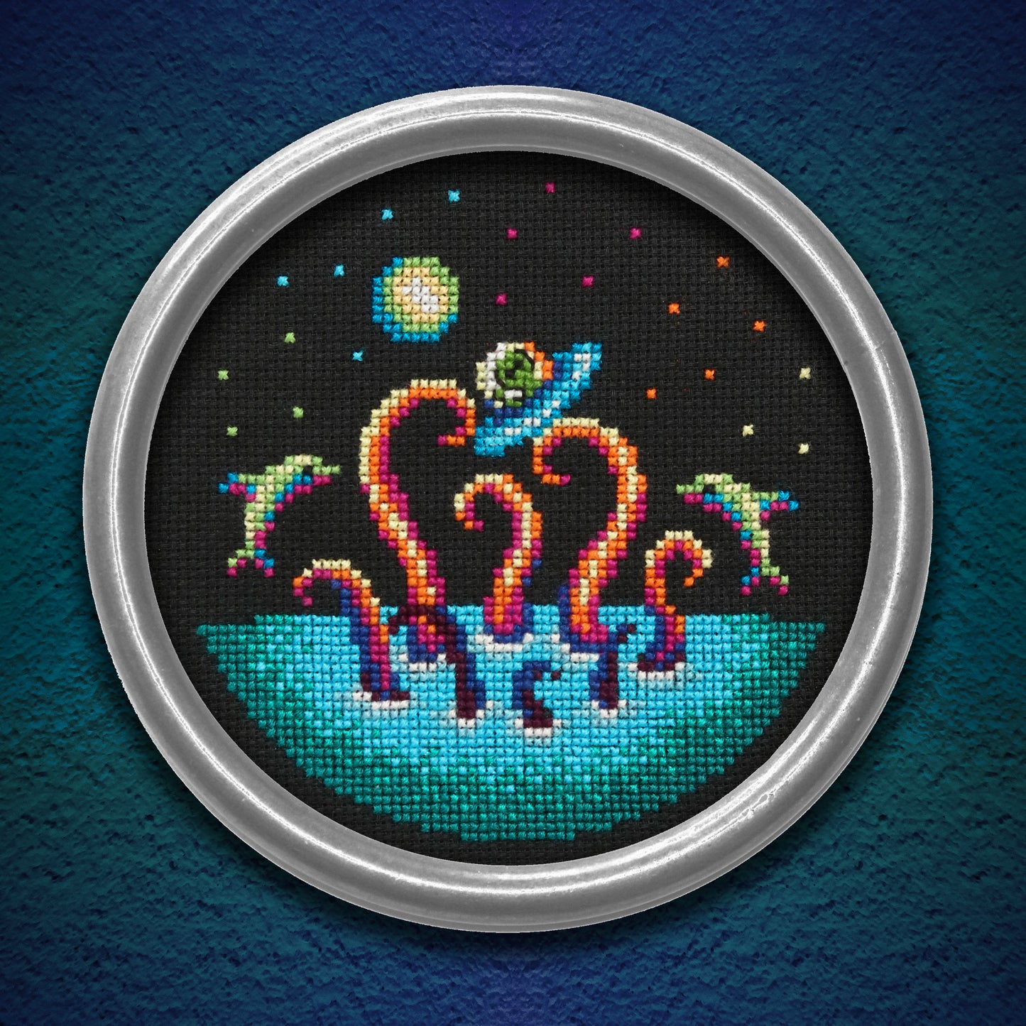 Neon Kraken - Digital PDF Cross Stitch Pattern