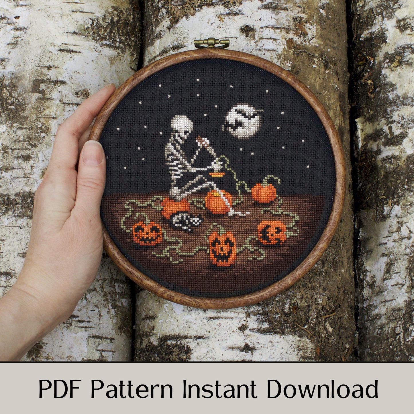 Moonlight Pumpkin Carving - Digital PDF Cross Stitch Pattern