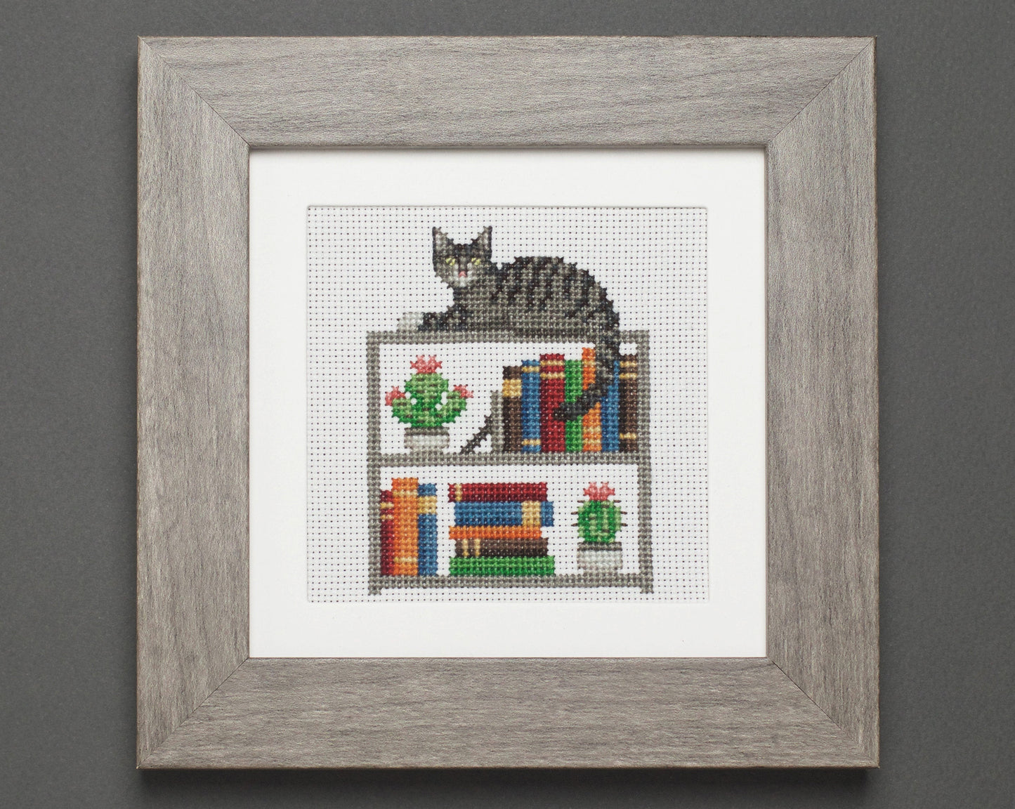 Cat, Books and Cacti - Digital PDF Cross Stitch Pattern