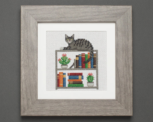 Cat, Books and Cacti - Digital PDF Cross Stitch Pattern