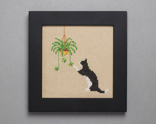 Cat and Spider Plant - Digital PDF Cross Stitch Pattern