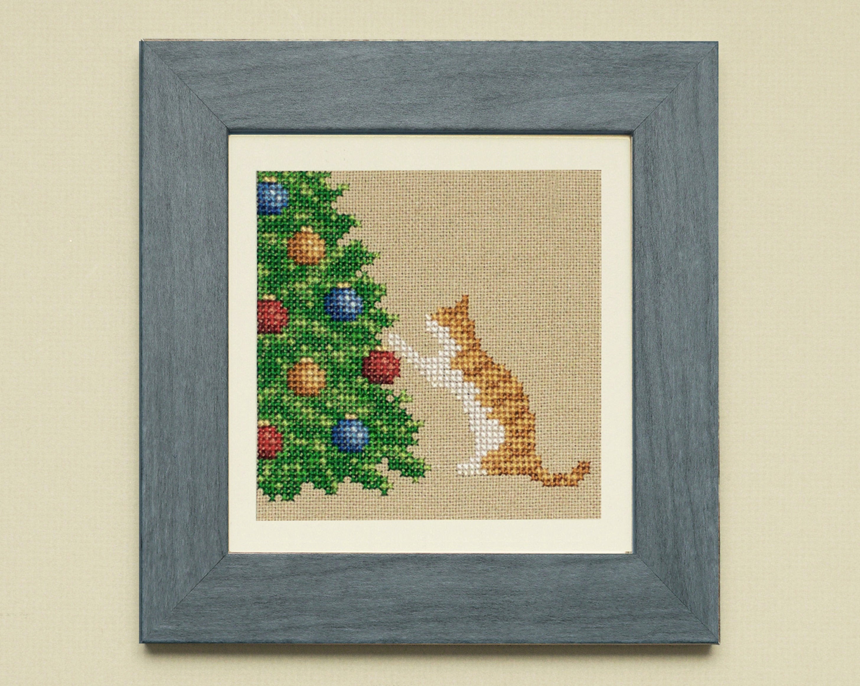 Christmas Tree Cat – Colourful Cats Series – cross stitch/tapestry chart  instant PDF download by Vivsters – Cross Stitch Pattern – 085