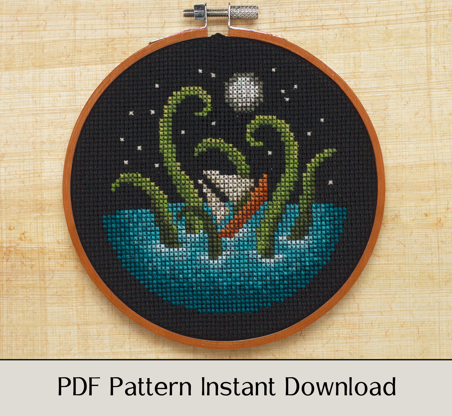 Moonlight Kraken - Digital PDF Cross Stitch Pattern