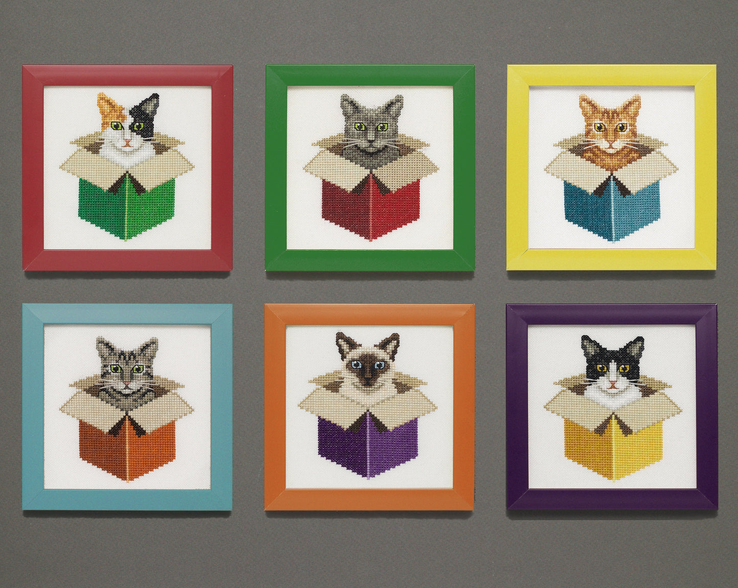 Just a Cat in a Box, 6 Cat Collection - Digital PDF Cross Stitch Pattern