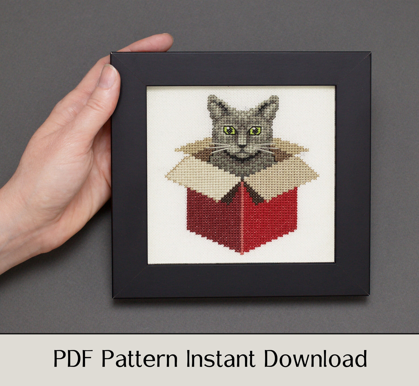 Just a Cat in a Box: Gray - Digital PDF Cross Stitch Pattern