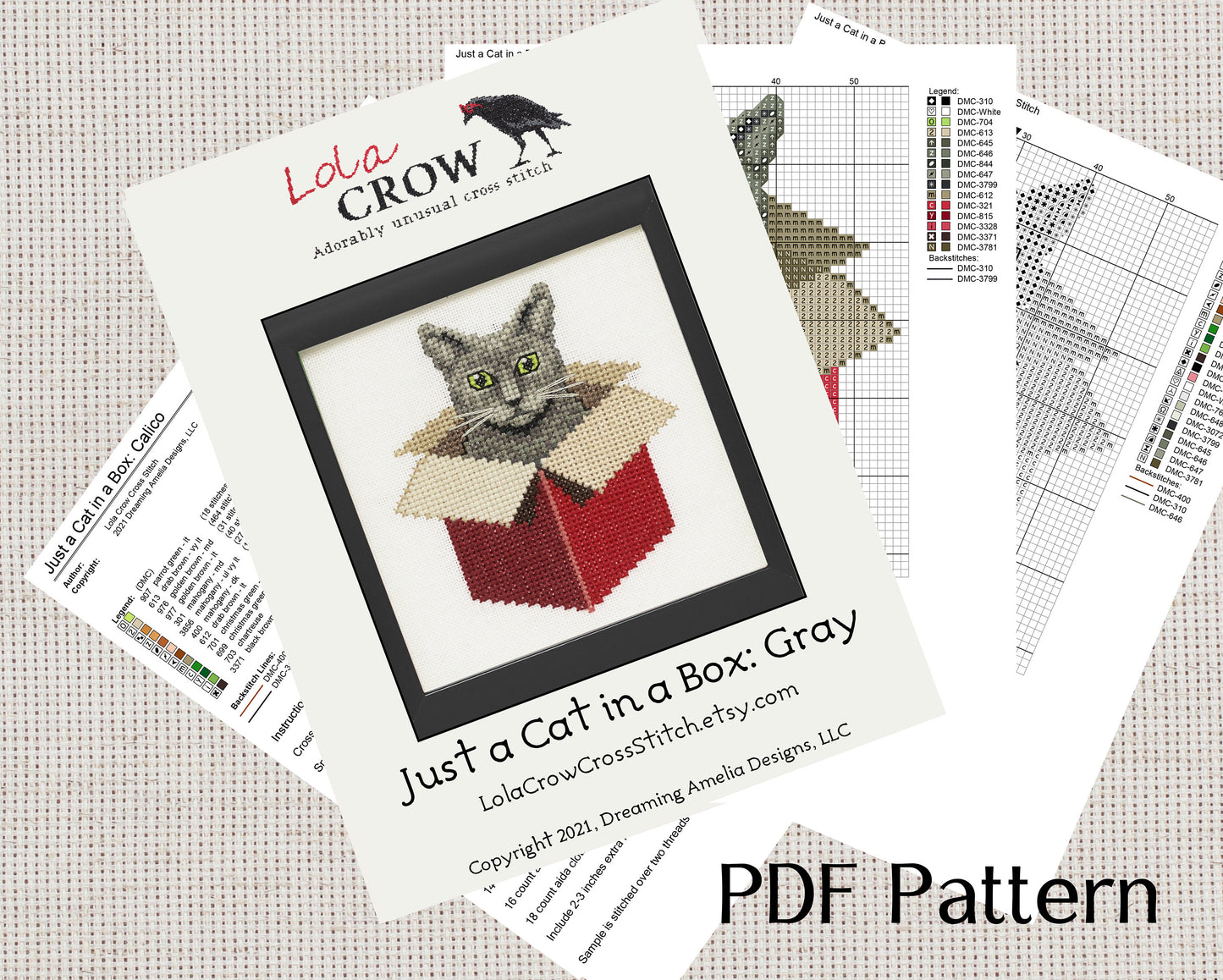 Just a Cat in a Box: Gray - Digital PDF Cross Stitch Pattern