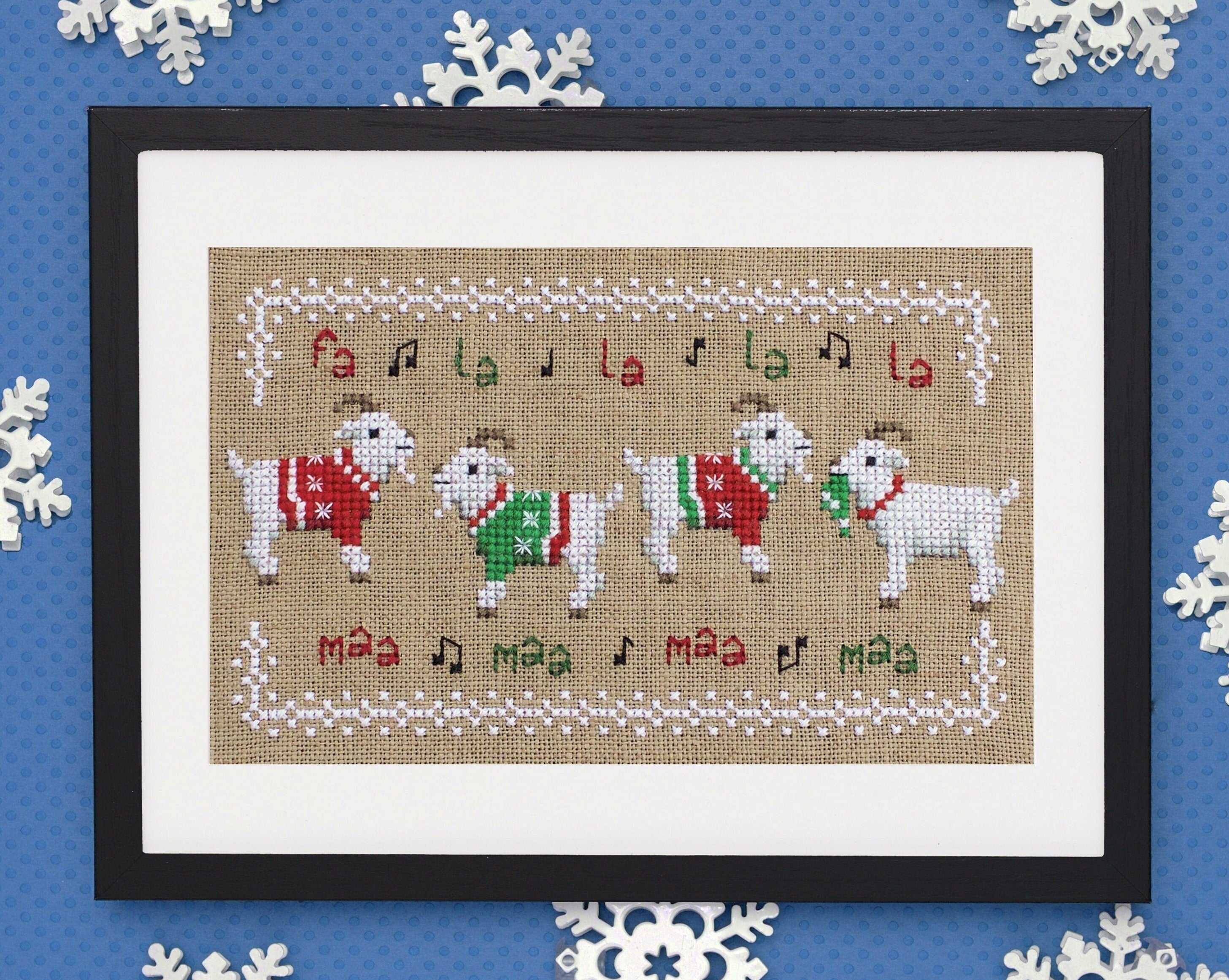 Fa-La-La-Llama Christmas Stocking Cross Stitch Pattern - Stitched