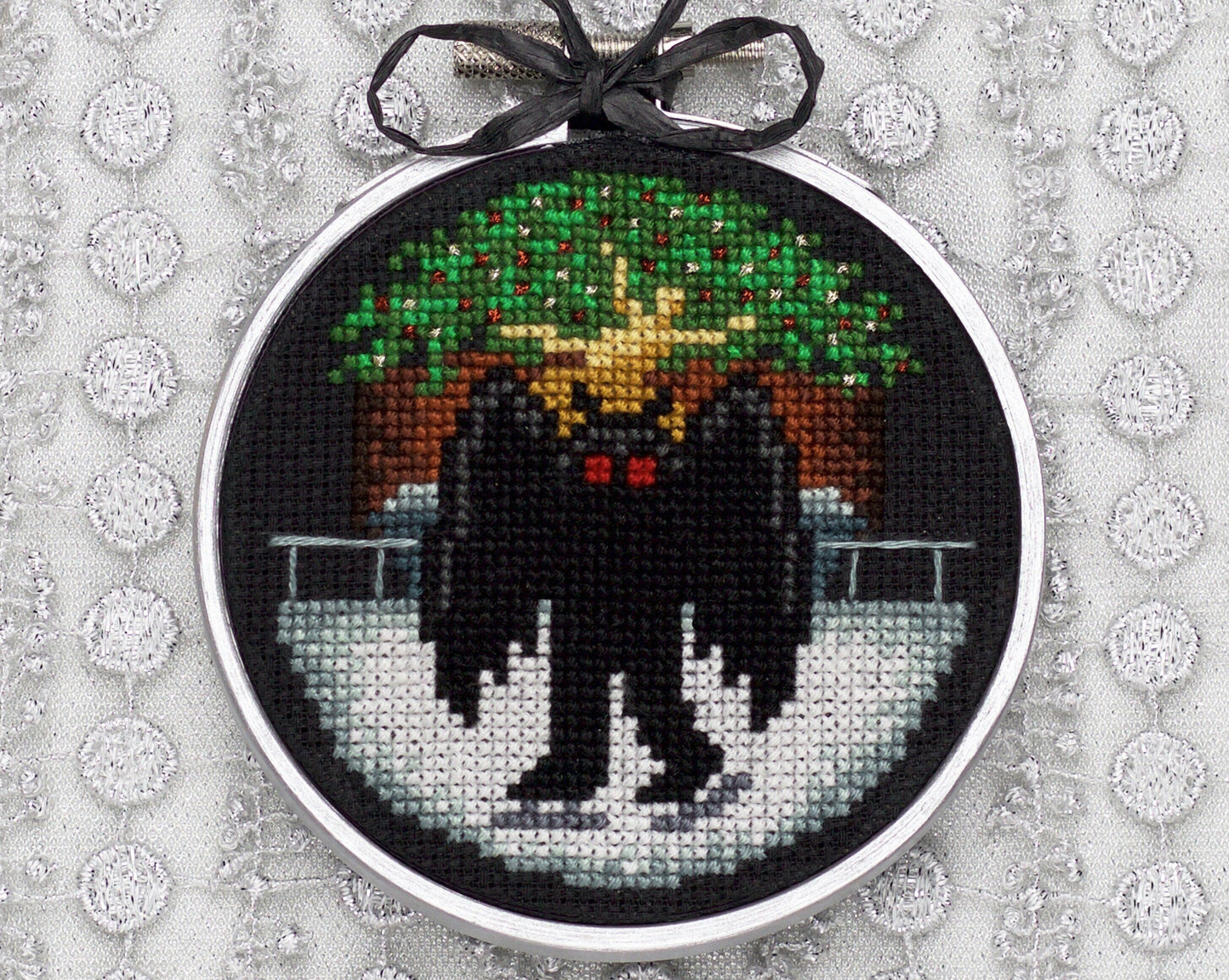 Mothman in a Winter Wonderland - Digital PDF Cross Stitch Pattern