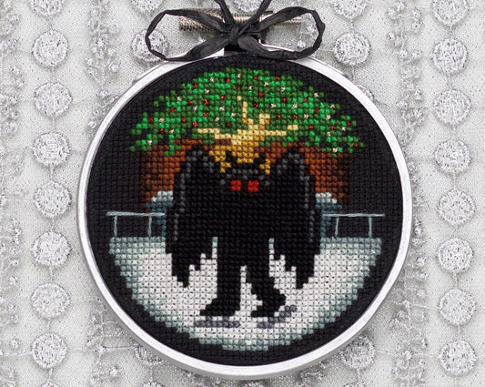 Mothman in a Winter Wonderland - Digital PDF Cross Stitch Pattern