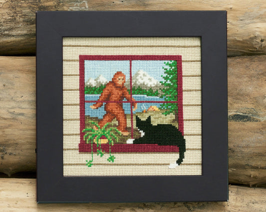 What the Cat Saw: Bigfoot! - Digital PDF Cross Stitch Pattern