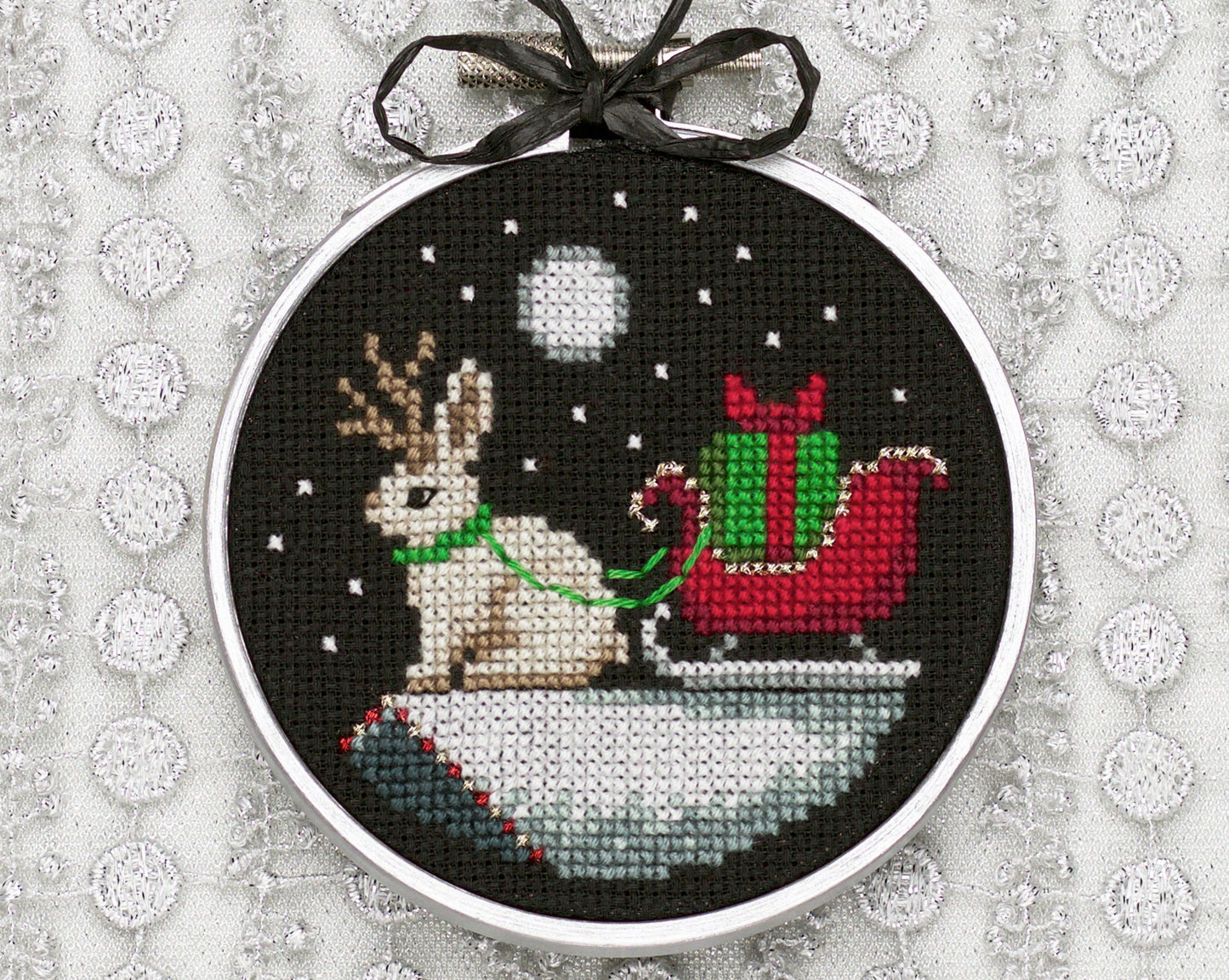 A Miniature Sleigh and a Jackalope - Digital PDF Cross Stitch Pattern
