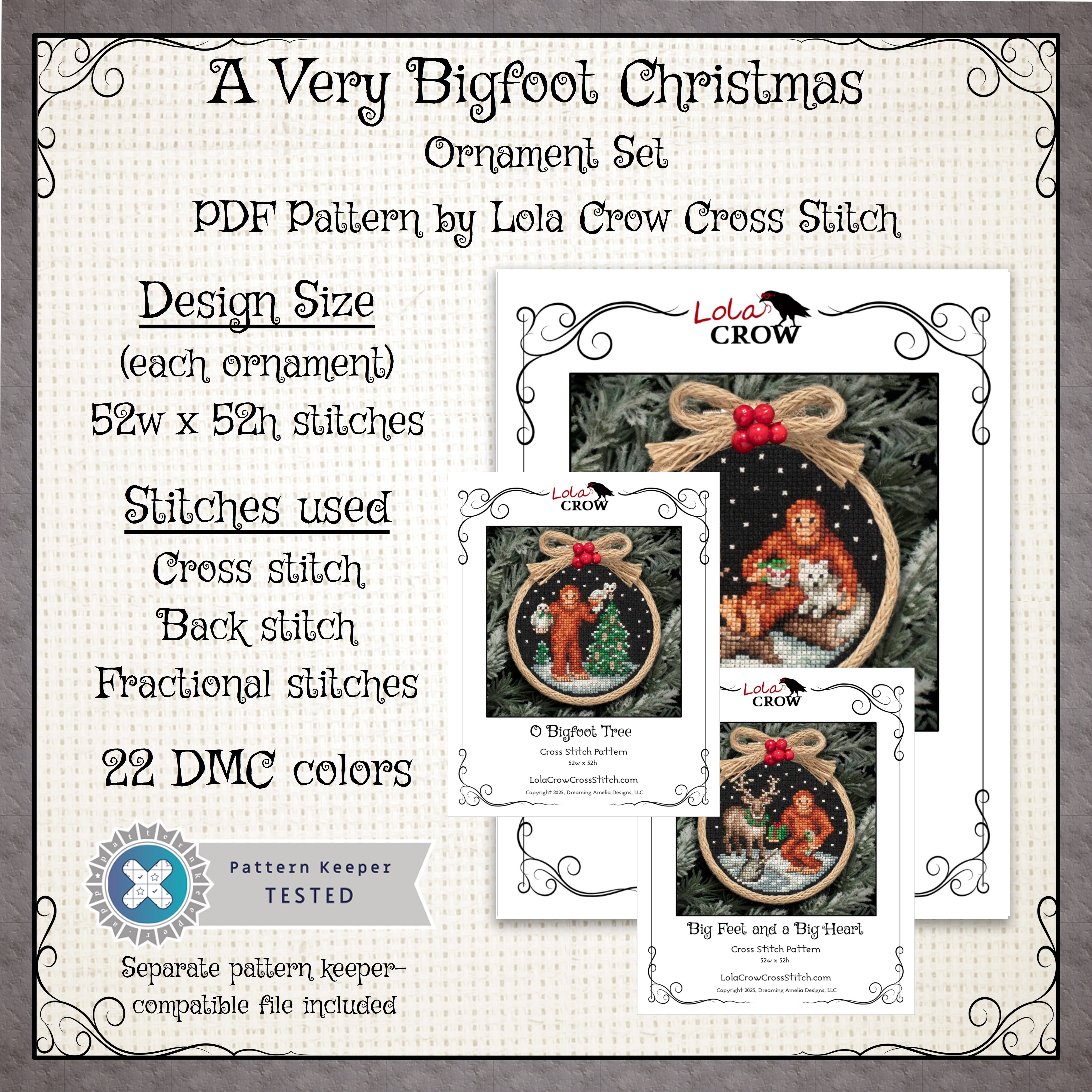 A Very Bigfoot Christmas Ornament Set – Lola Crow Cross Stitch