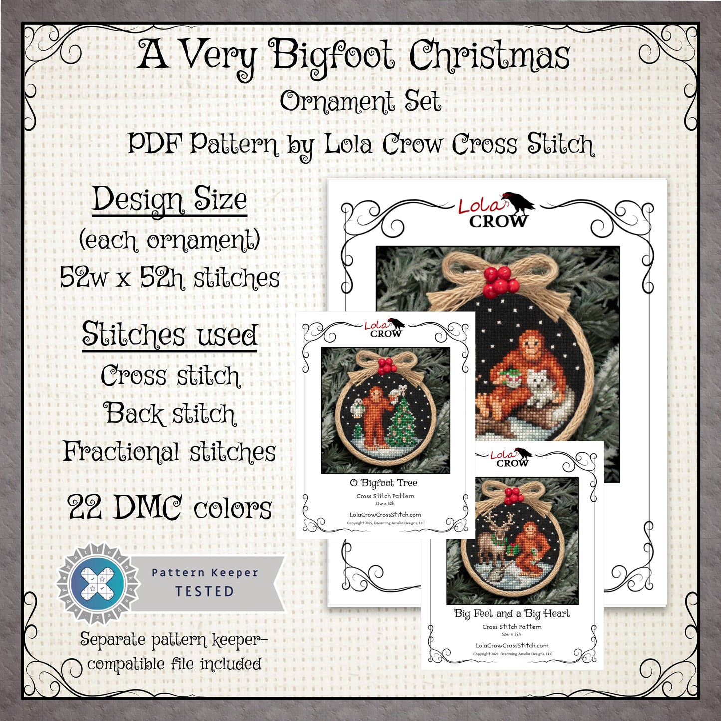 A Very Bigfoot Christmas Ornament Set - Digital PDF Cross Stitch Pattern