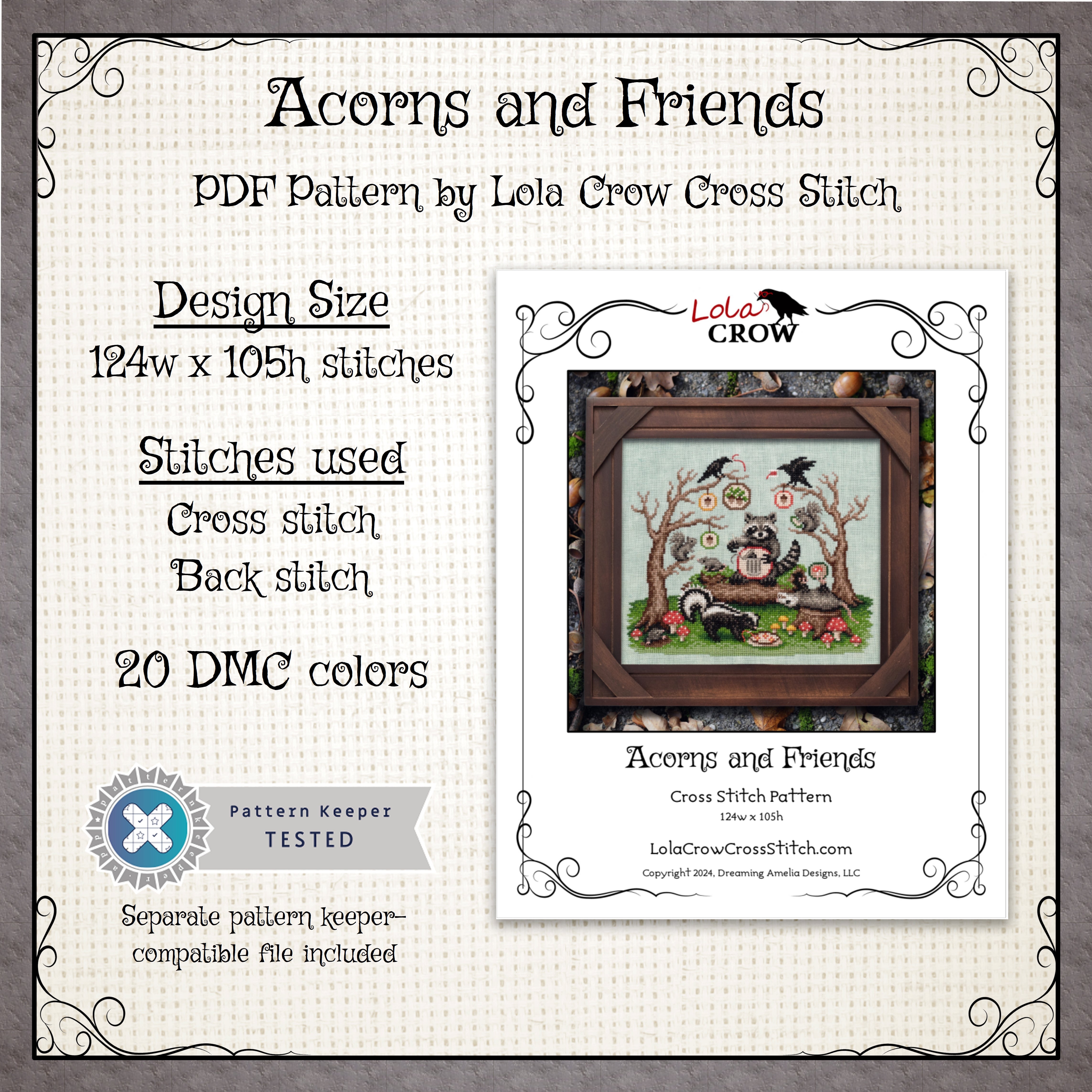 Acorns and Friends - Digital PDF Cross Stitch Pattern – Lola Crow