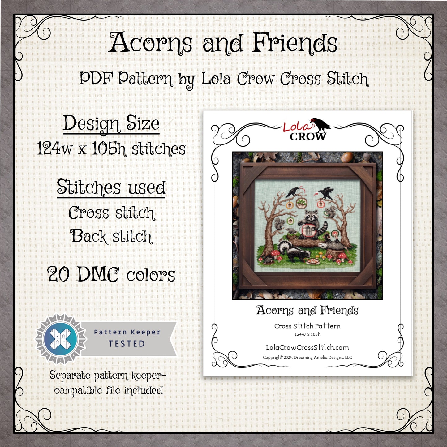 Acorns and Friends - Digital PDF Cross Stitch Pattern