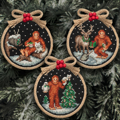 A Very Bigfoot Christmas Ornament Set - Digital PDF Cross Stitch Pattern
