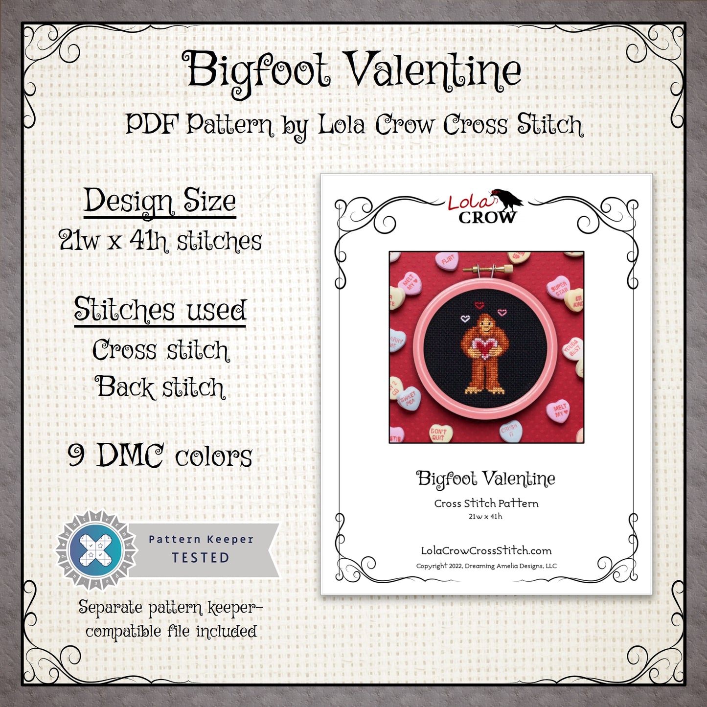 Bigfoot Valentine - Digital PDF Cross Stitch Pattern