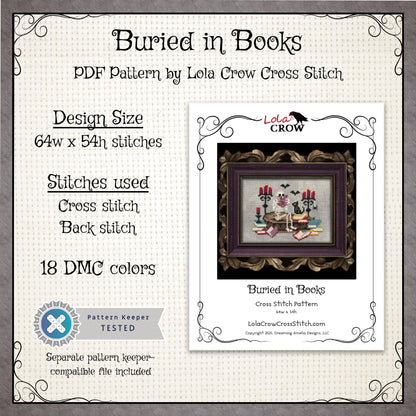 Buried in Books - Digital PDF Cross Stitch Pattern