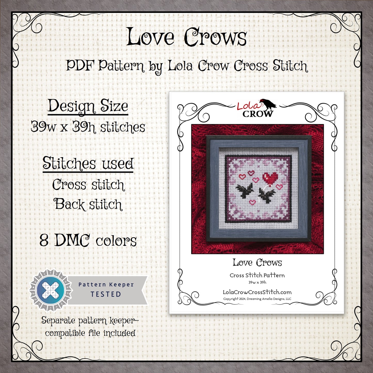 Love Crows - Digital PDF Cross Stitch Pattern