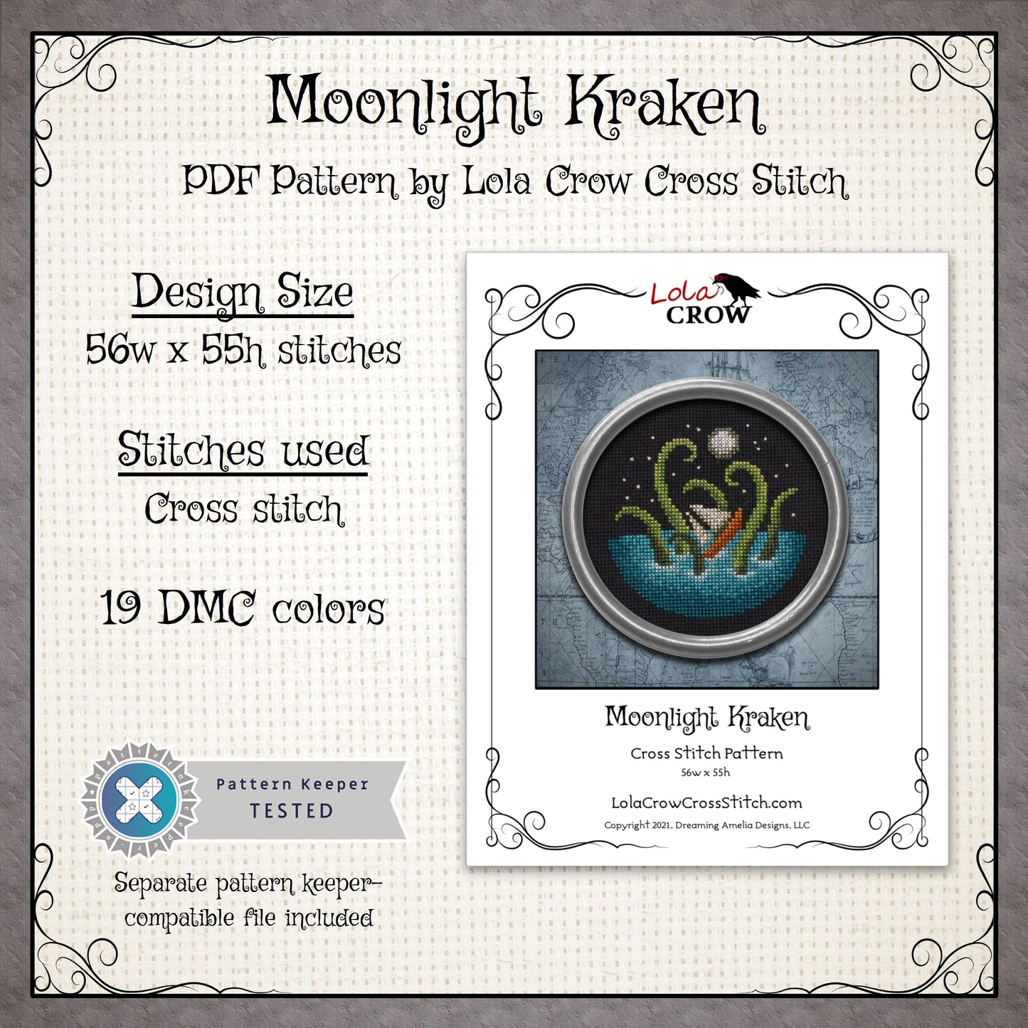 Moonlight Kraken - Digital PDF Cross Stitch Pattern