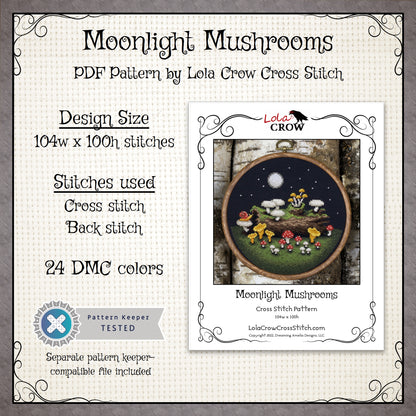 Moonlight Mushrooms - Digital PDF Cross Stitch Pattern