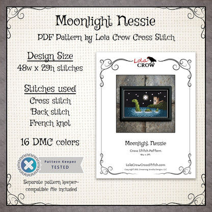 Moonlight Nessie - Digital PDF Cross Stitch Pattern