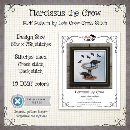 Narcissus the Crow - Digital PDF Cross Stitch Pattern