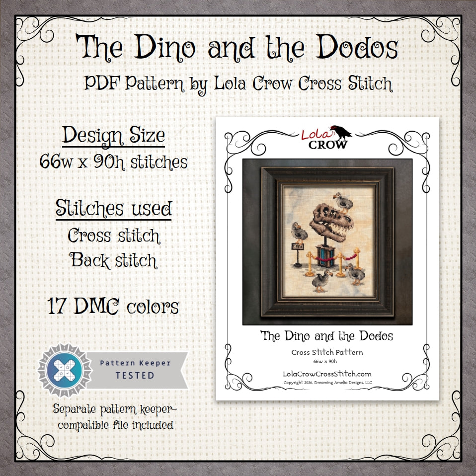 The Dino and the Dodos - Digital PDF Cross Stitch Pattern