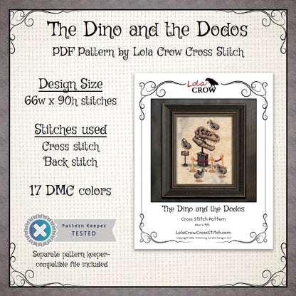 The Dino and the Dodos - Digital PDF Cross Stitch Pattern