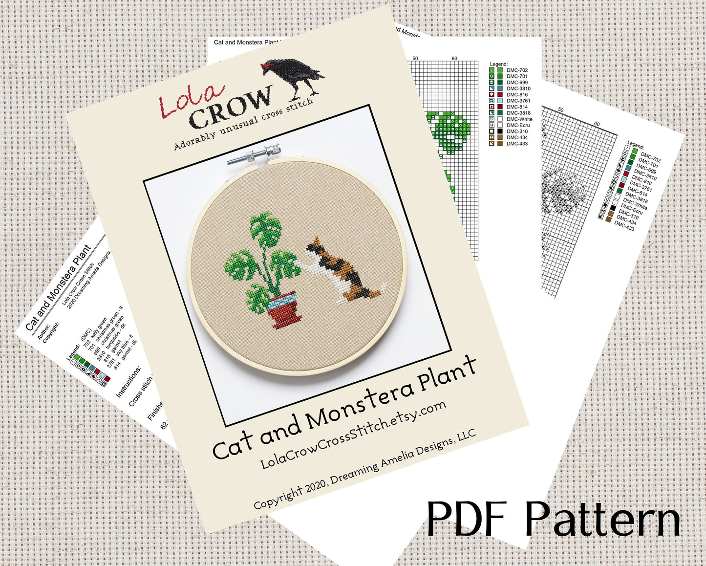 Cat and Monstera Plant - Digital PDF Cross Stitch Pattern