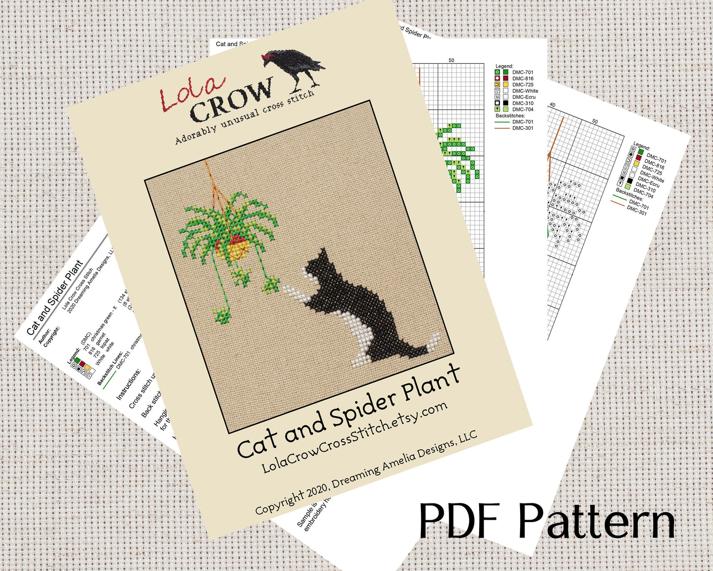 Cat and Spider Plant - Digital PDF Cross Stitch Pattern