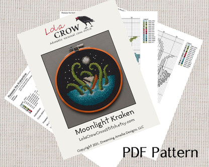 Moonlight Kraken - Digital PDF Cross Stitch Pattern