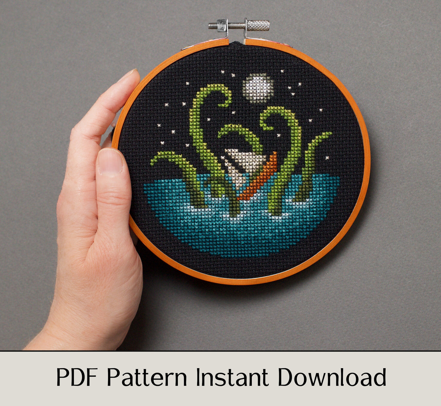Moonlight Kraken - Digital PDF Cross Stitch Pattern
