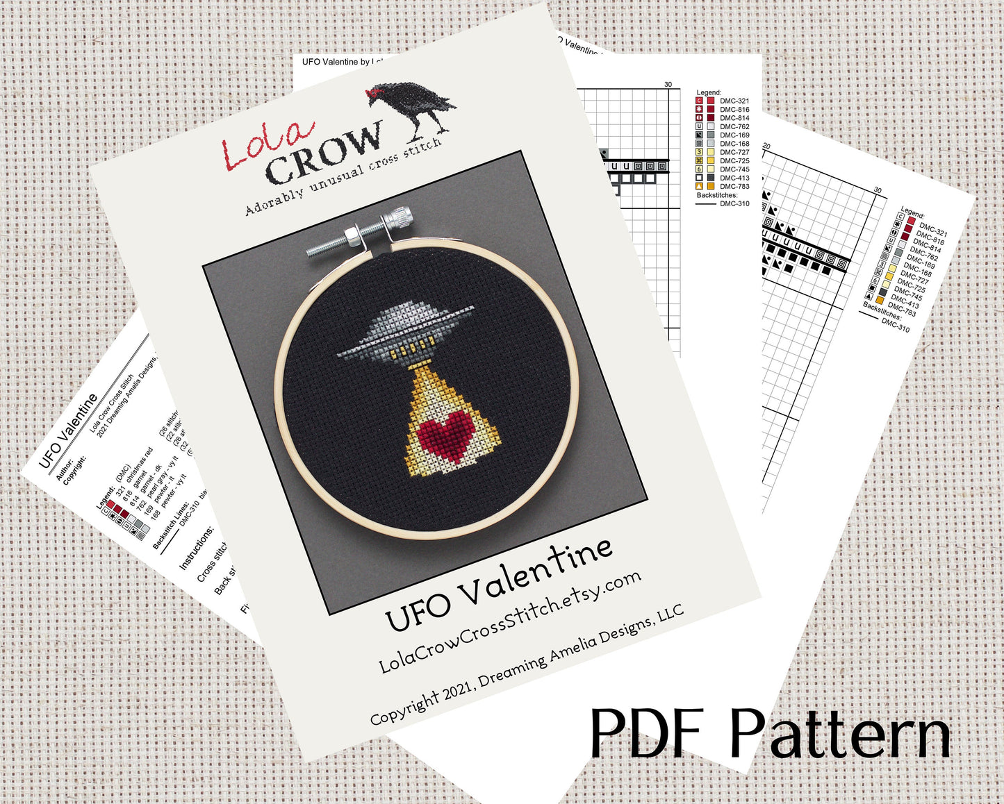 UFO Valentine - Digital PDF Cross Stitch Pattern