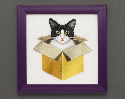 Just a Cat in a Box: Tuxedo - Digital PDF Cross Stitch Pattern