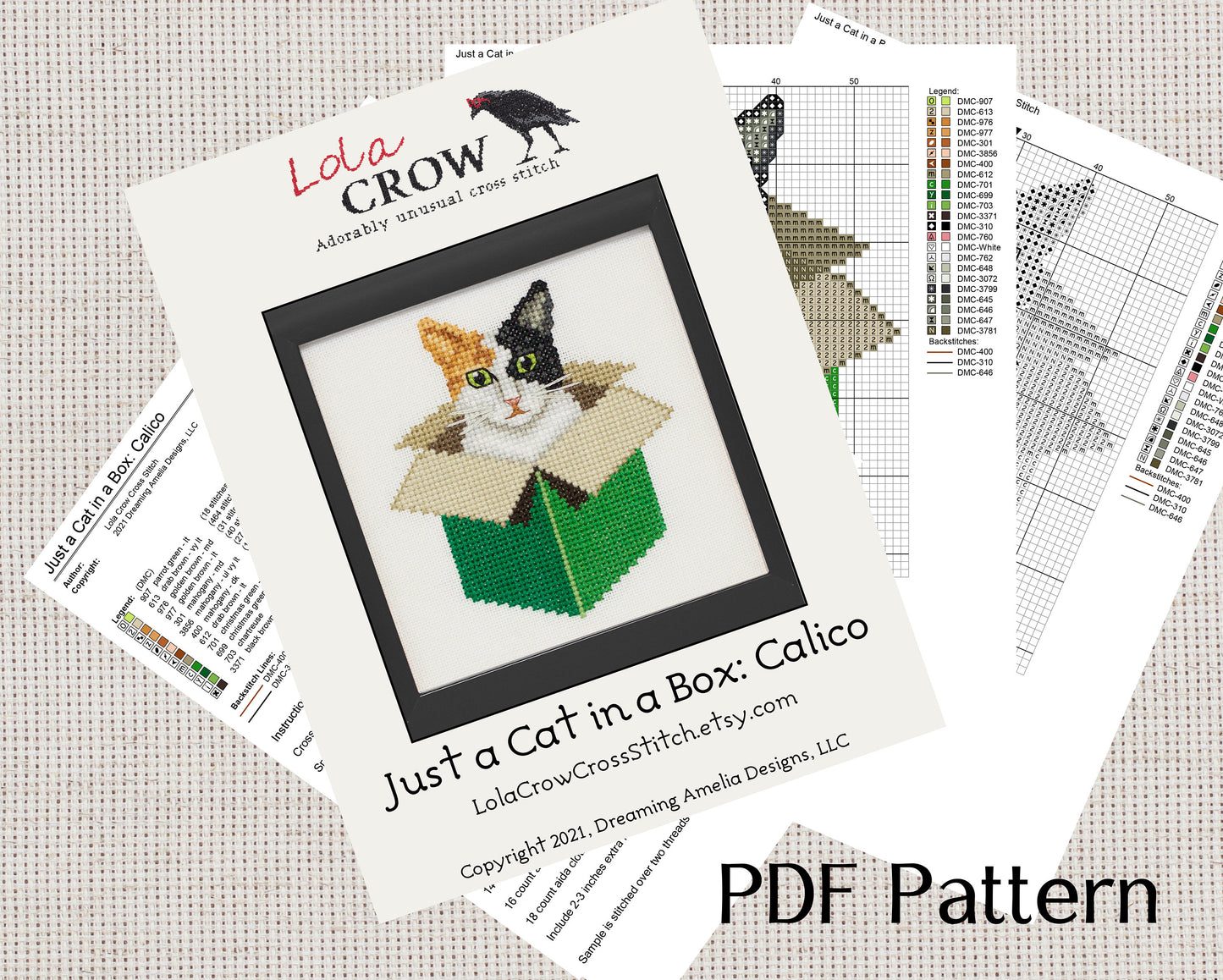 Just a Cat in a Box: Calico - Digital PDF Cross Stitch Pattern