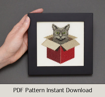 Just a Cat in a Box: Gray - Digital PDF Cross Stitch Pattern