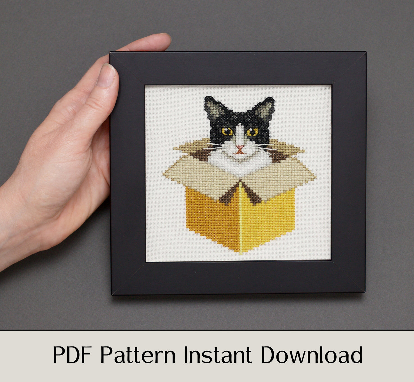 Just a Cat in a Box: Tuxedo - Digital PDF Cross Stitch Pattern