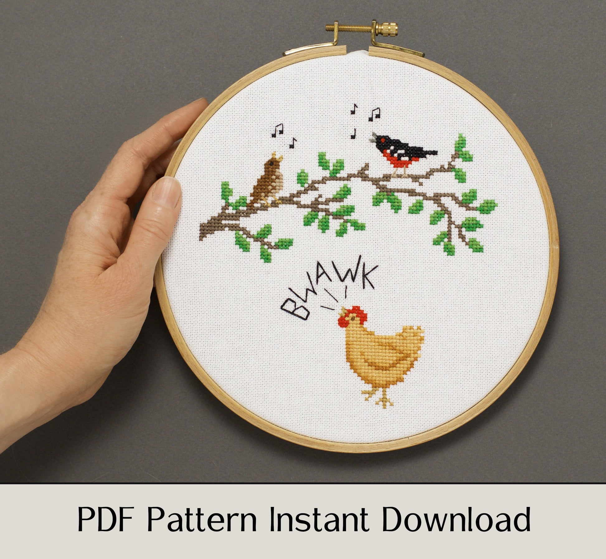 Chicken Song - Digital PDF Cross Stitch Pattern – Lola Crow Cross Stitch chicken-song-digital-pdf-cross-stitch-pattern-lola-crow-cross-stitch