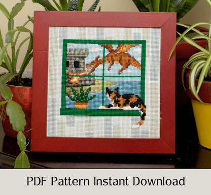 What the Cat Saw: Flight of Dragons - Digital PDF Cross Stitch Pattern