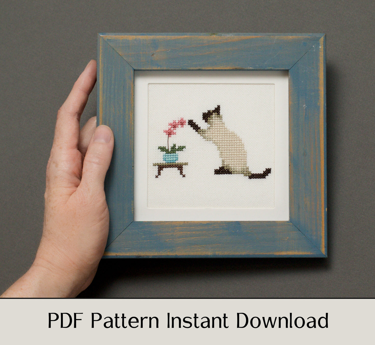 Cat and Orchid - Digital PDF Cross Stitch Pattern