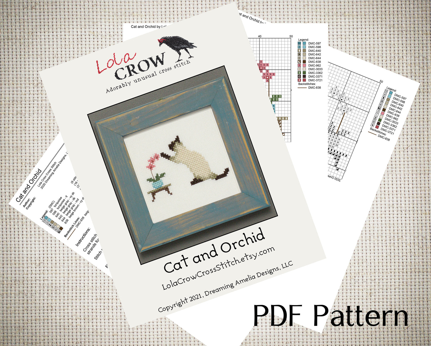 Cat and Orchid - Digital PDF Cross Stitch Pattern