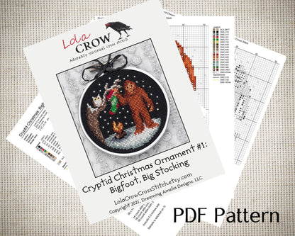 Bigfoot, Big Stocking - Digital PDF Cross Stitch Pattern