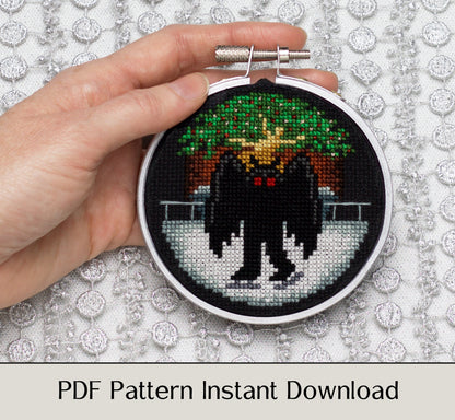 Mothman in a Winter Wonderland - Digital PDF Cross Stitch Pattern