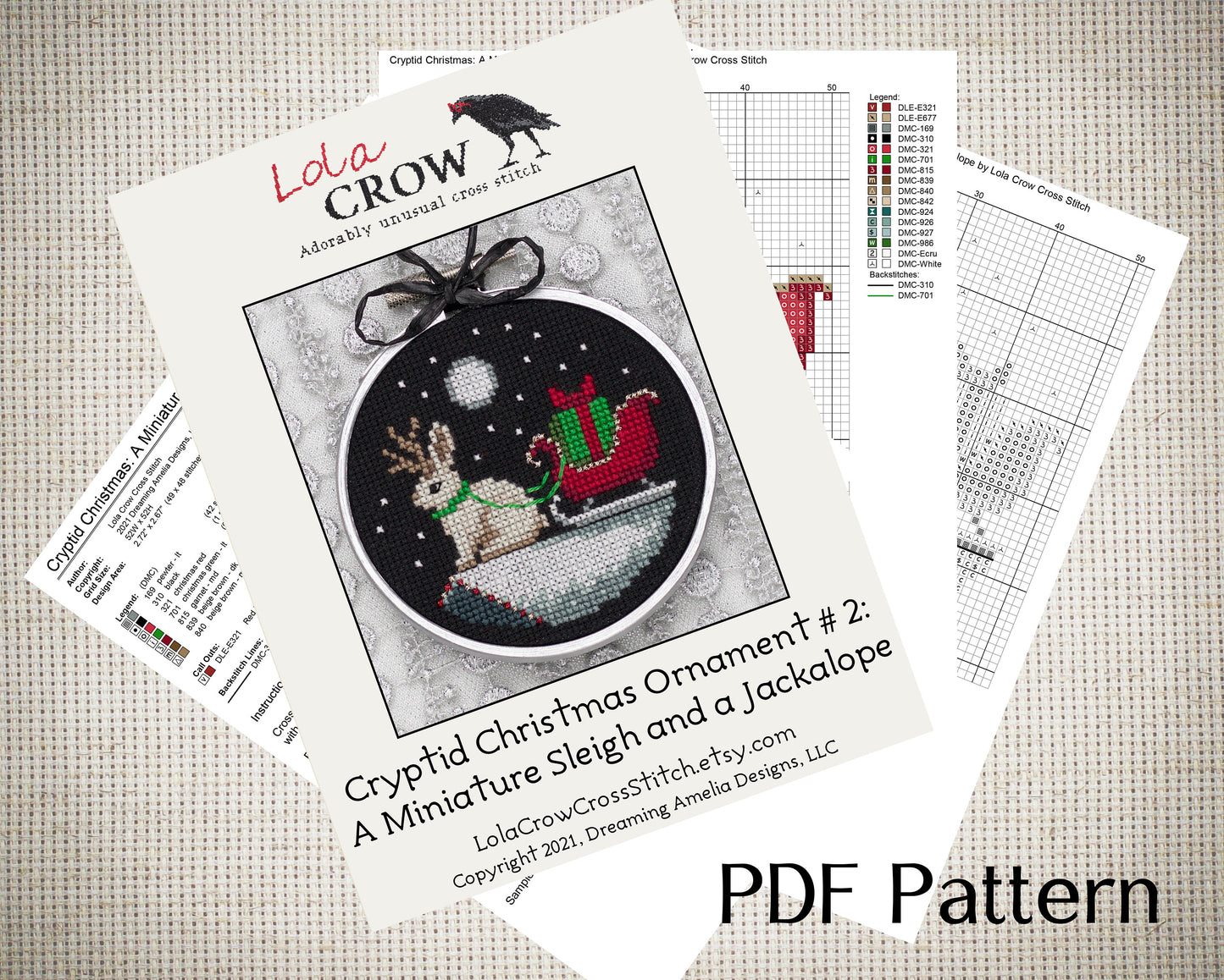 A Miniature Sleigh and a Jackalope - Digital PDF Cross Stitch Pattern