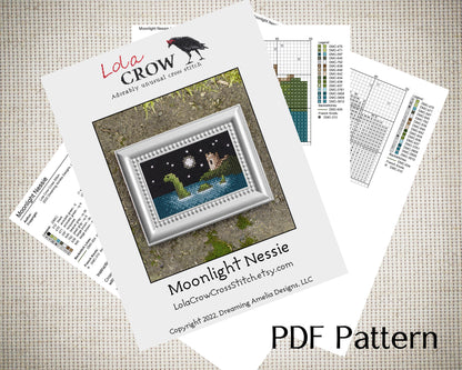 Moonlight Nessie - Digital PDF Cross Stitch Pattern