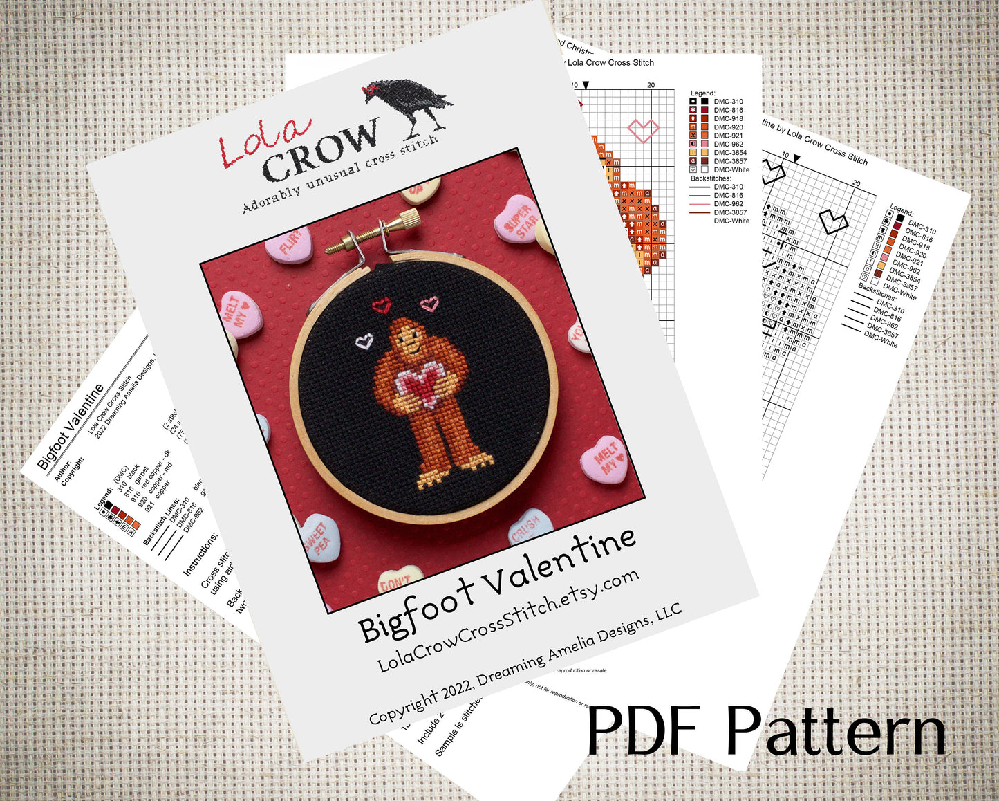 Bigfoot Valentine - Digital PDF Cross Stitch Pattern